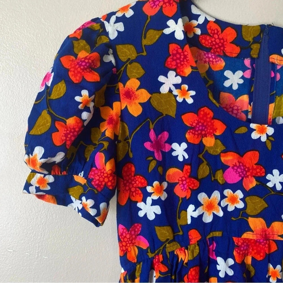 Vintage 70s Bright Electric Floral Handmade Puff Sleeve Midi Maxi Dress Retro - Picture 4 of 13